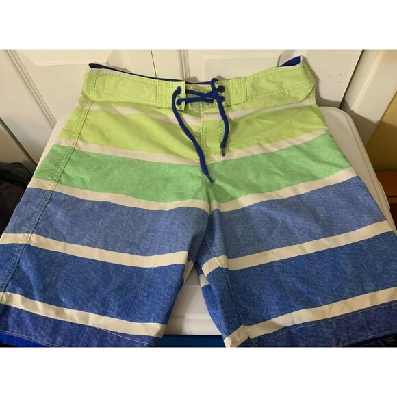 Hollister Striped Board Shorts Men’s Sz M Swimwear Green Blue White - Picture 3 of 4